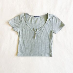 Brandy Melville Seafoam Green Eyelet Button-up Top